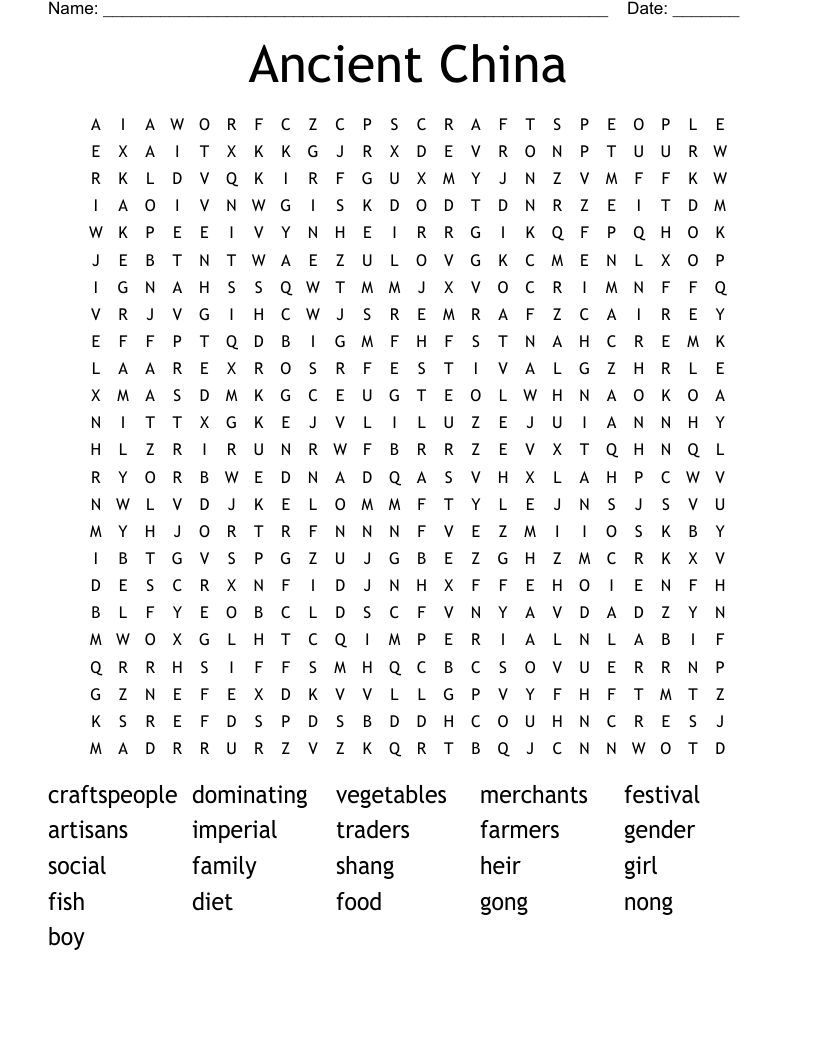 Ancient China Word Search