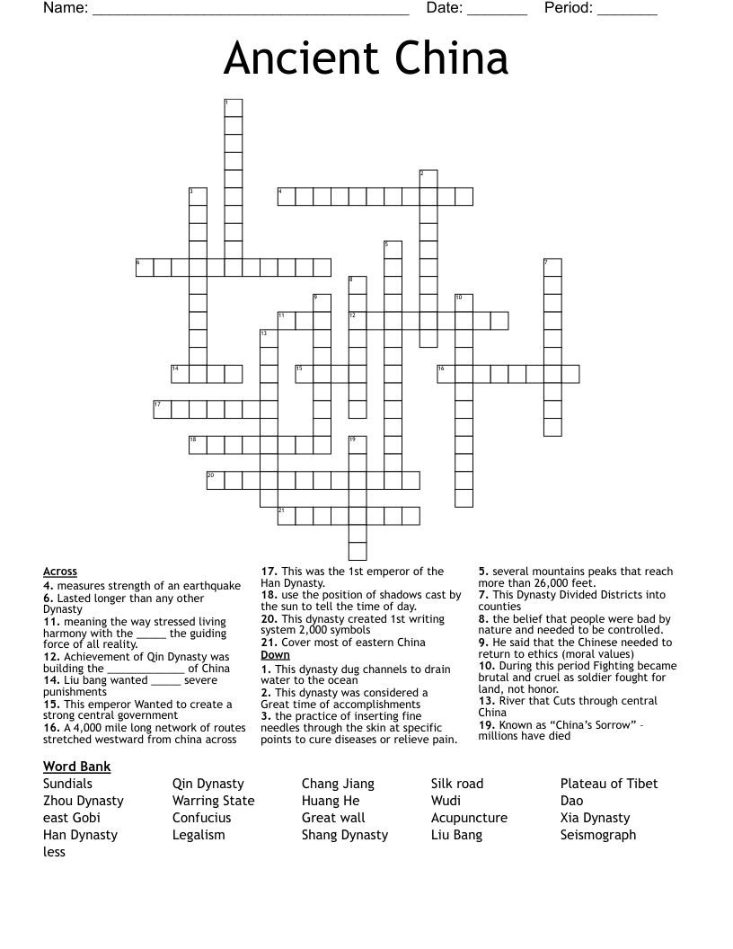 Ancient China Crossword