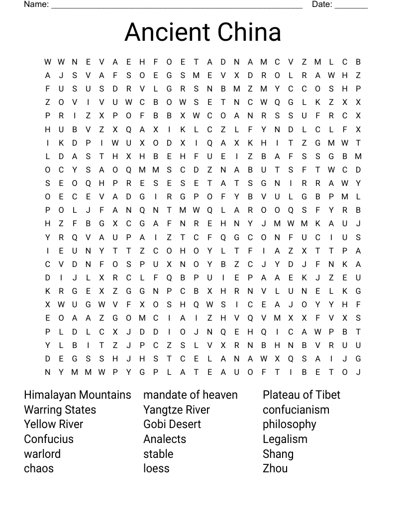 Ancient China Word Search