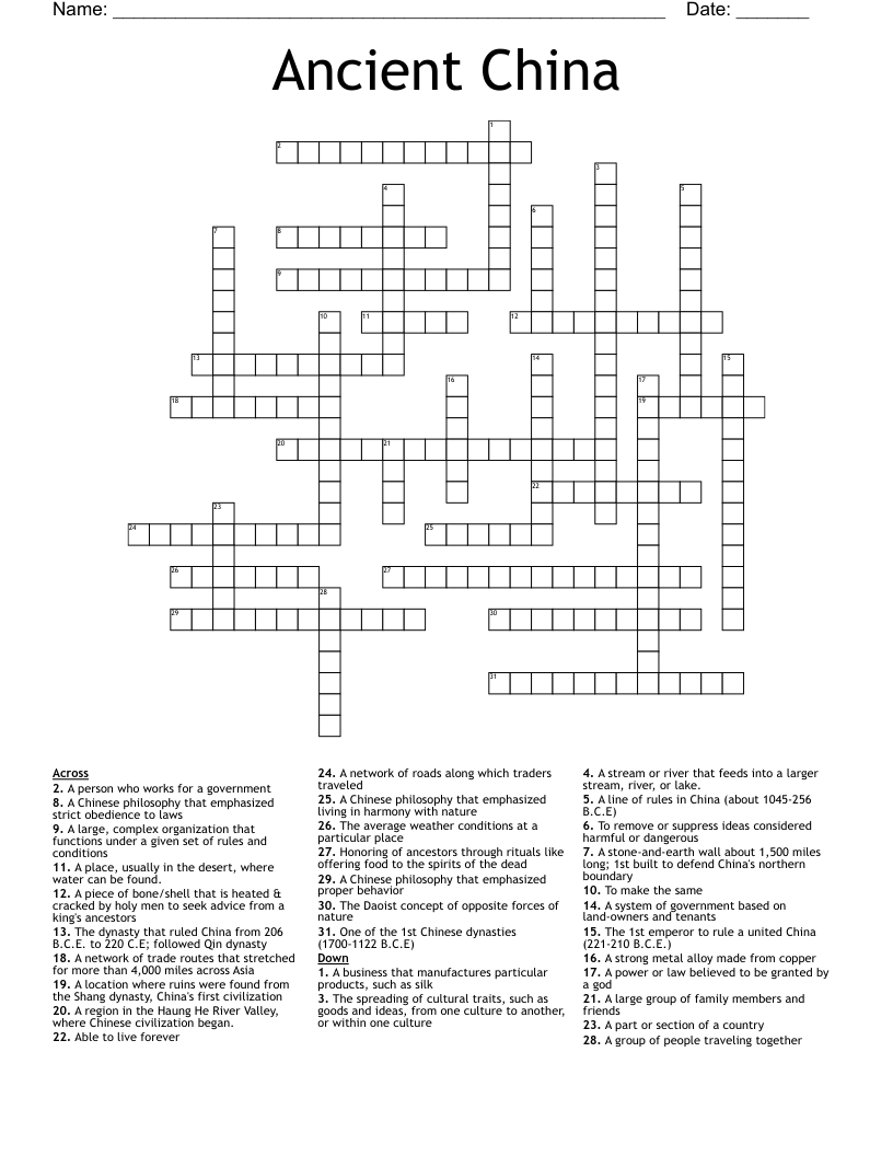 Ancient China Crossword