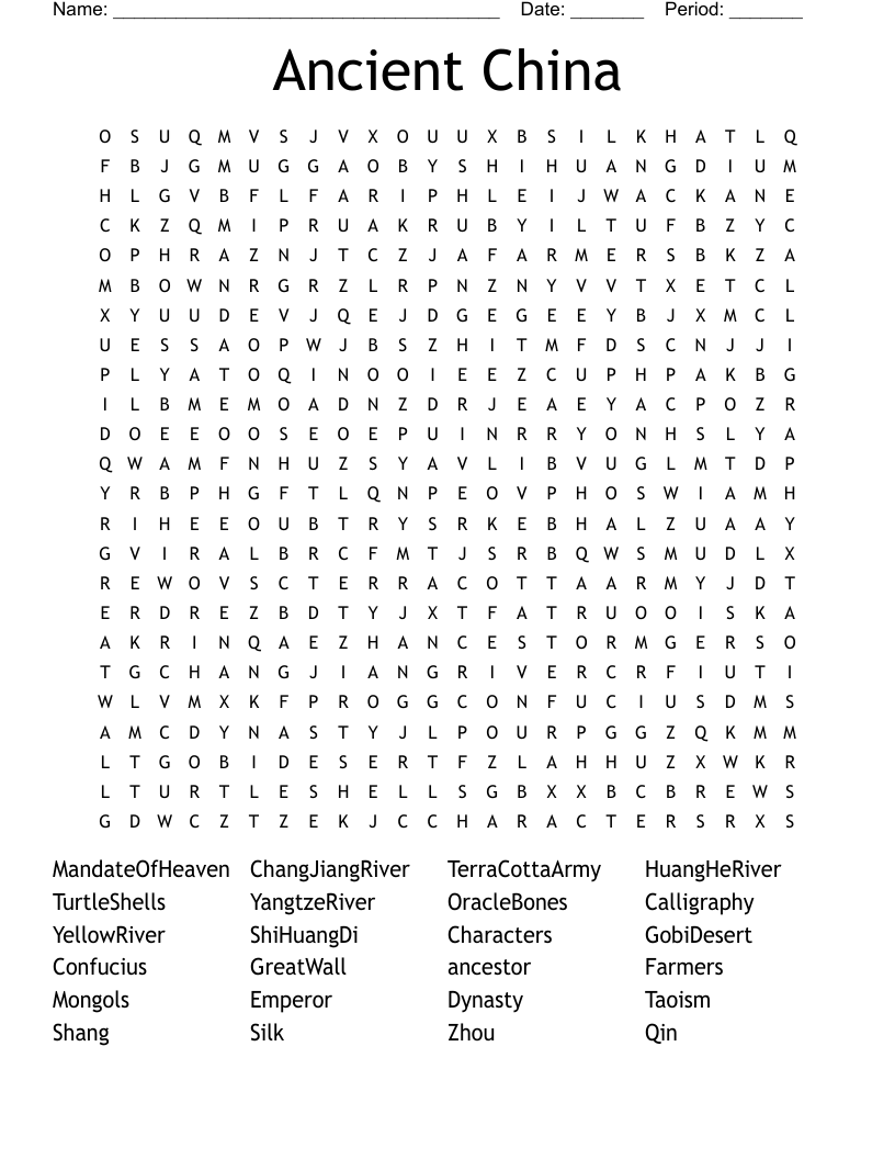 Ancient China Word Search