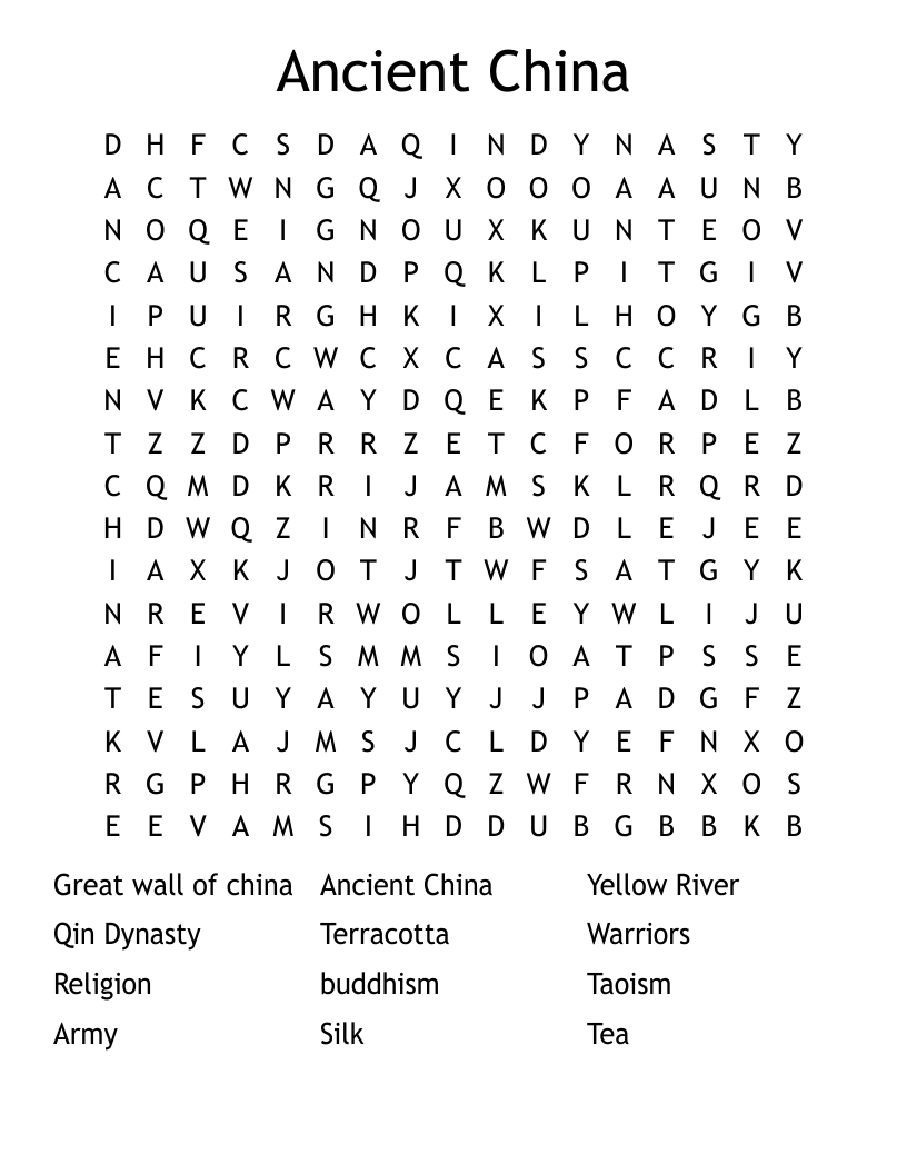 Ancient China Word Search