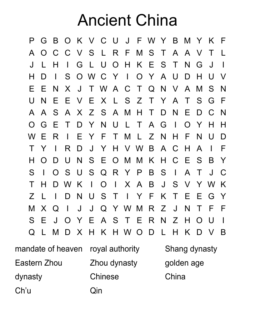 Ancient China Word Search