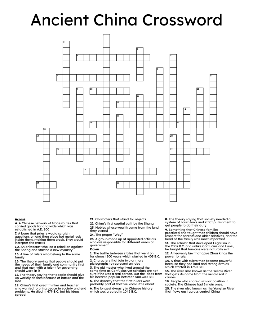 Ancient China Crossword