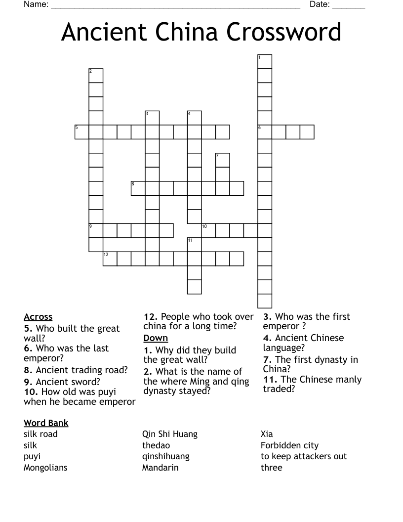 Ancient China Crossword