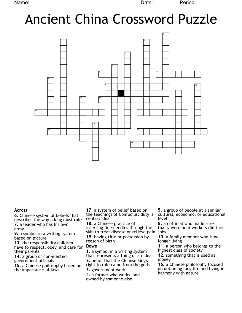Ancient China Crossword Puzzle