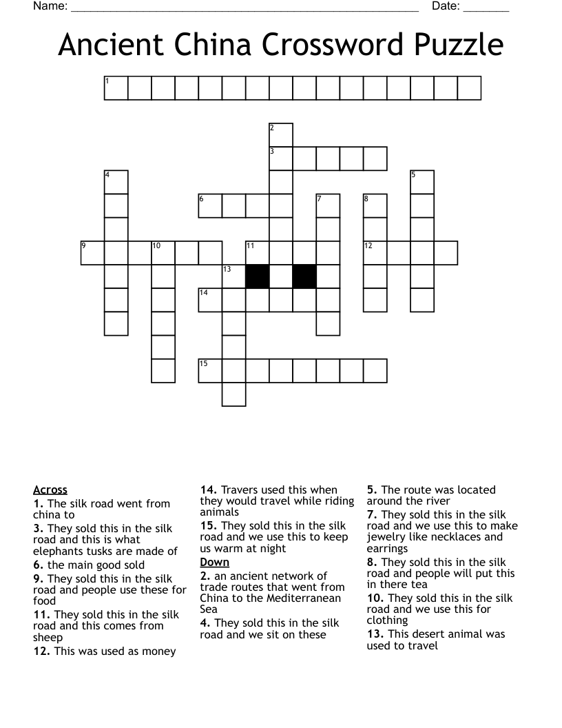 Ancient China Crossword Puzzle