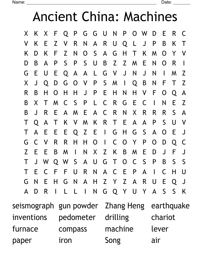 Ancient China: Machines Word Search