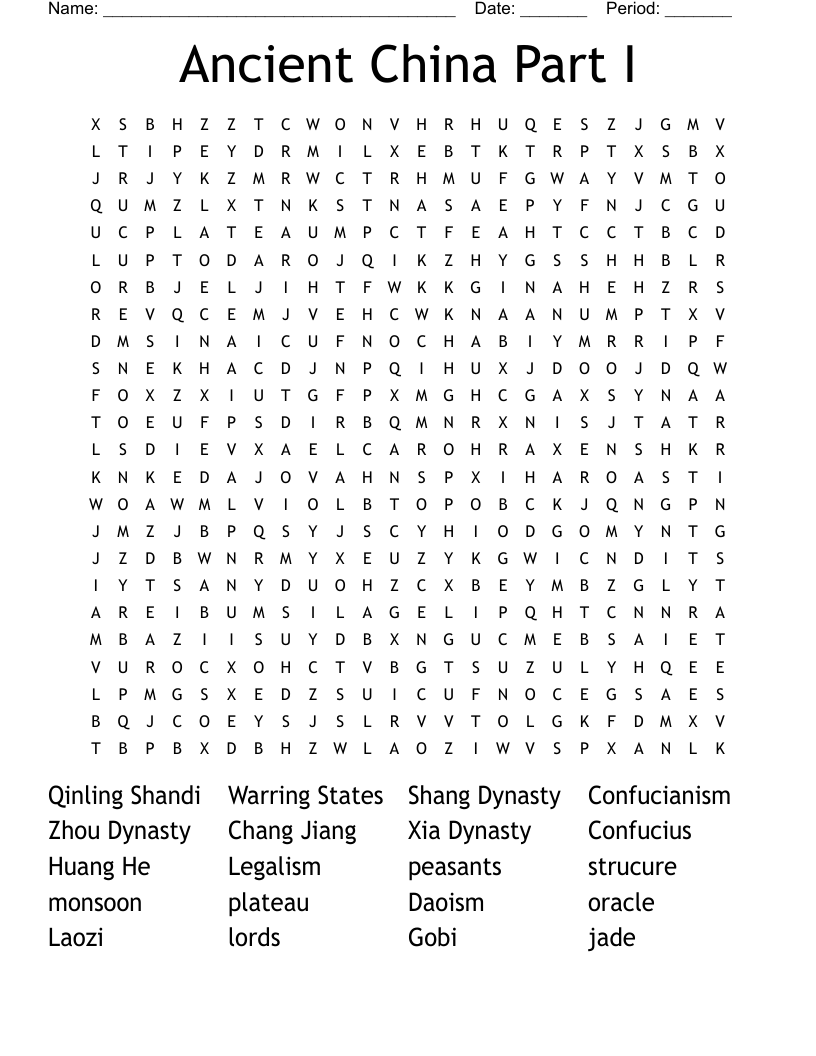 Ancient China Part I Word Search
