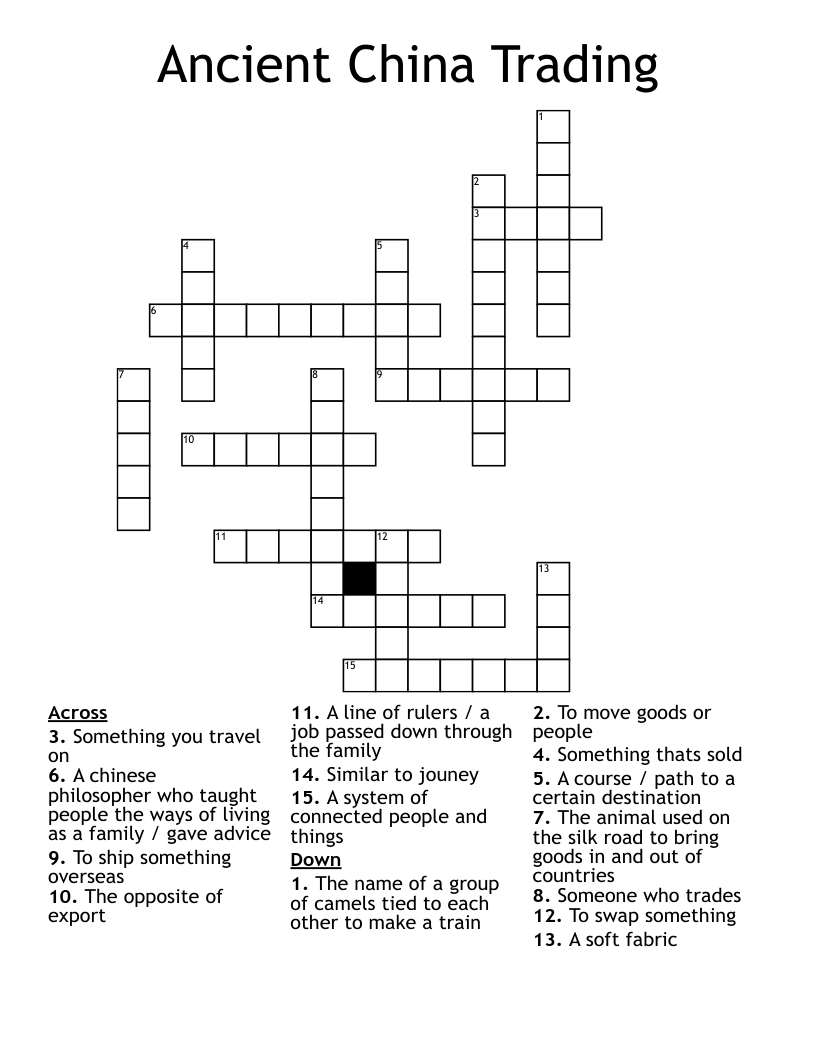 Ancient China Trading Crossword