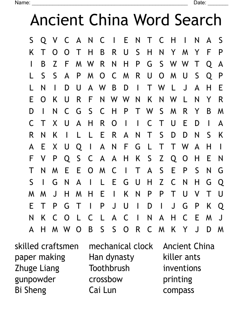 Ancient China Word Search