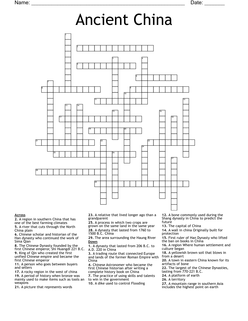 Ancient China  Crossword