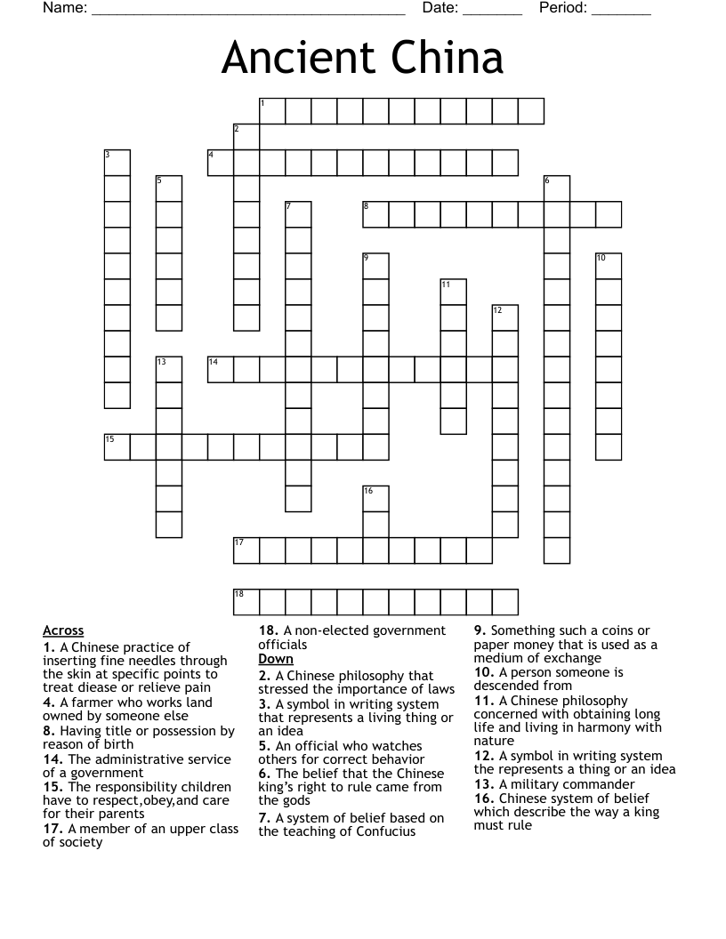 Ancient China  Crossword