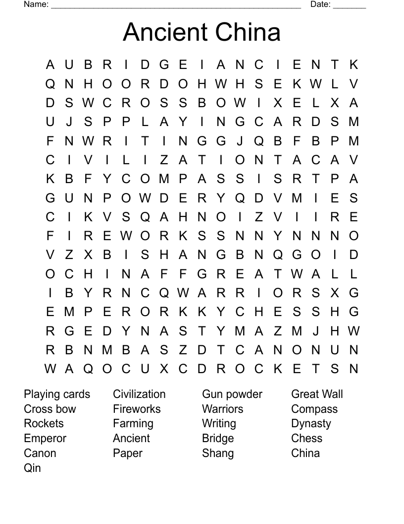 Ancient China  Word Search