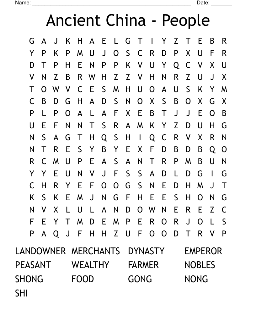 Ancient China - People Word Search