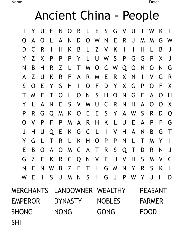 Ancient China - People Word Search