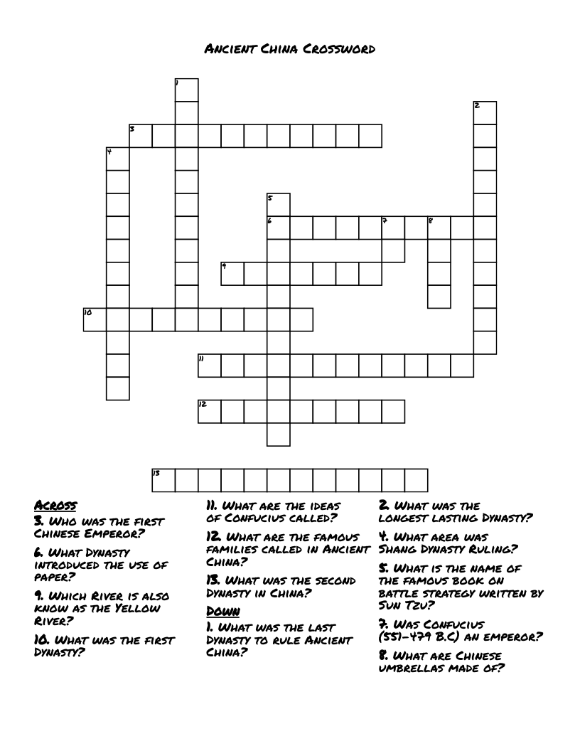 Ancient China                                                         Crossword