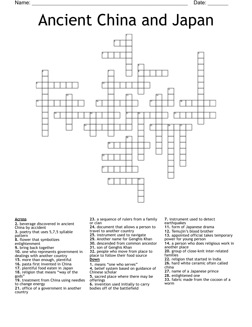 Ancient China and Japan Crossword
