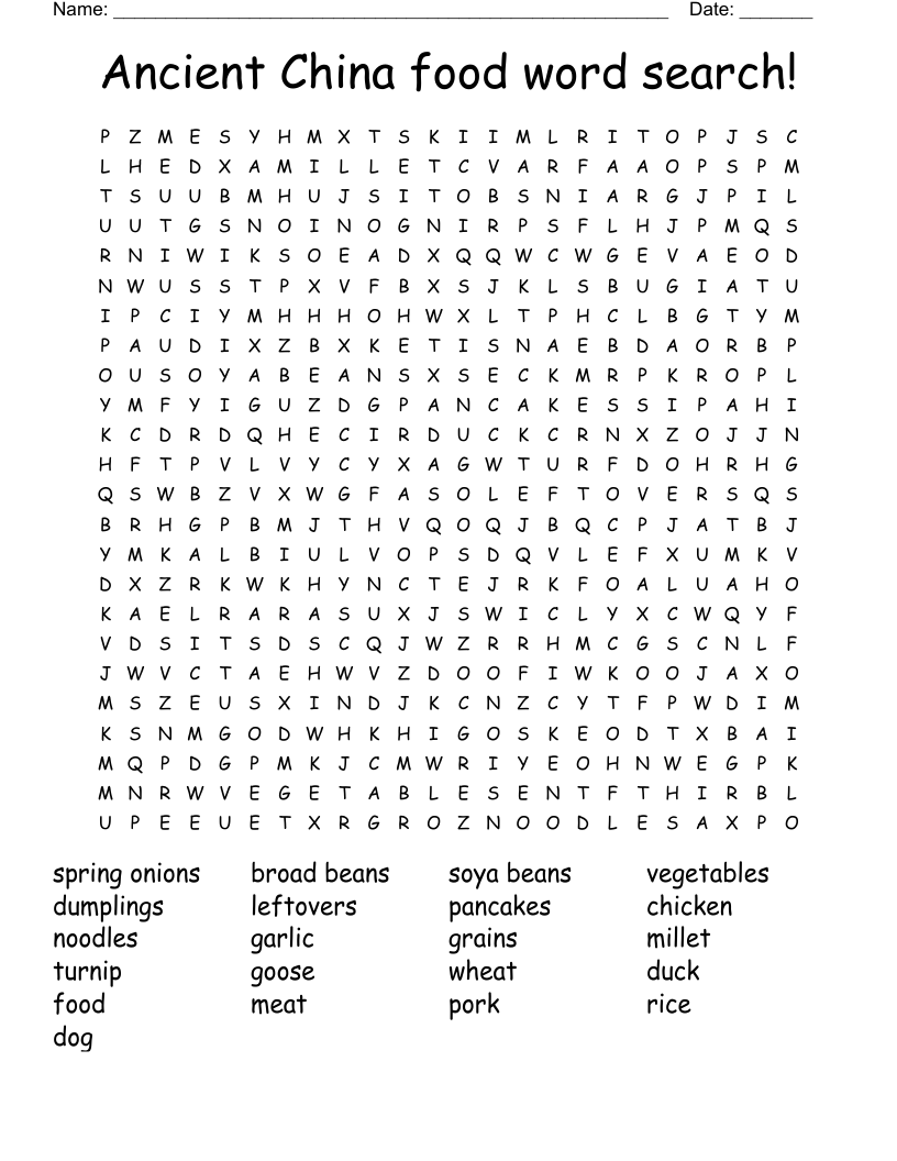 Ancient China food word search! 