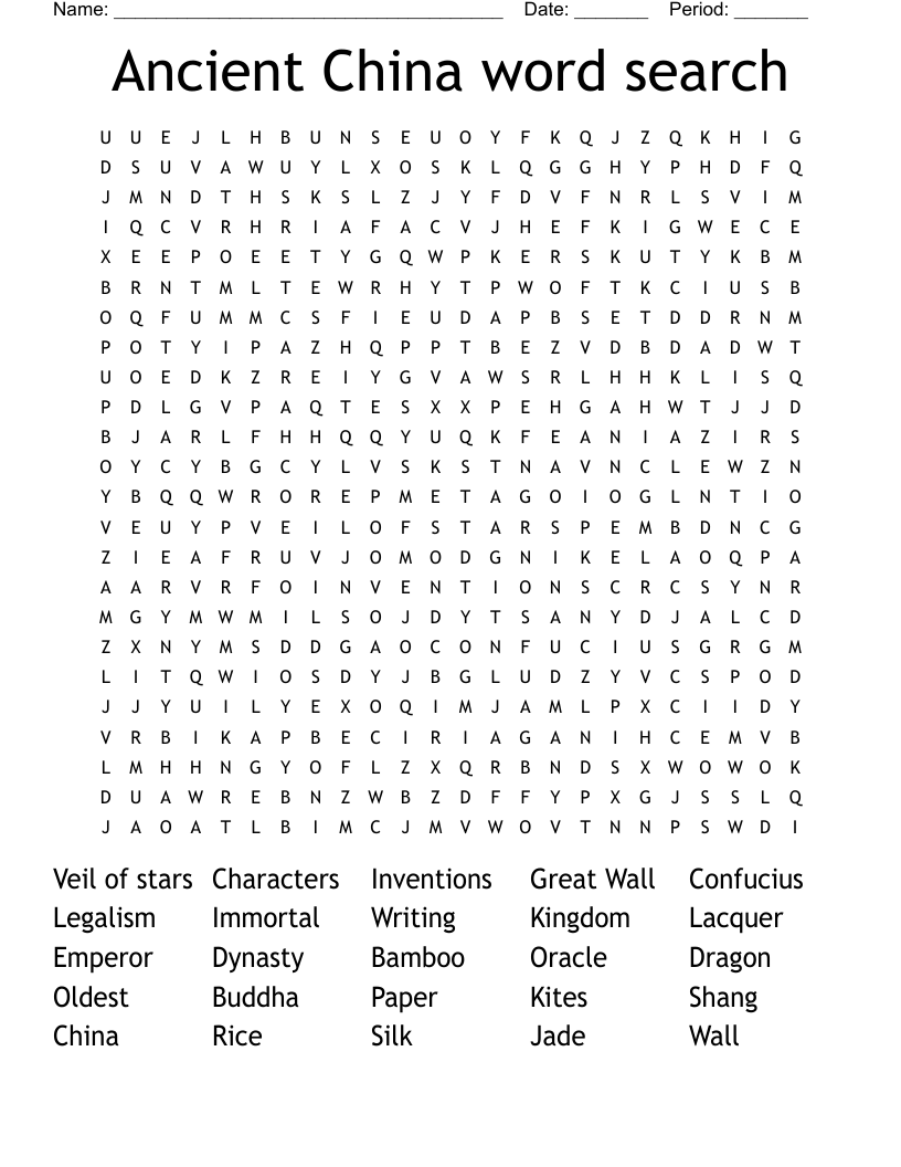 Ancient China word search 