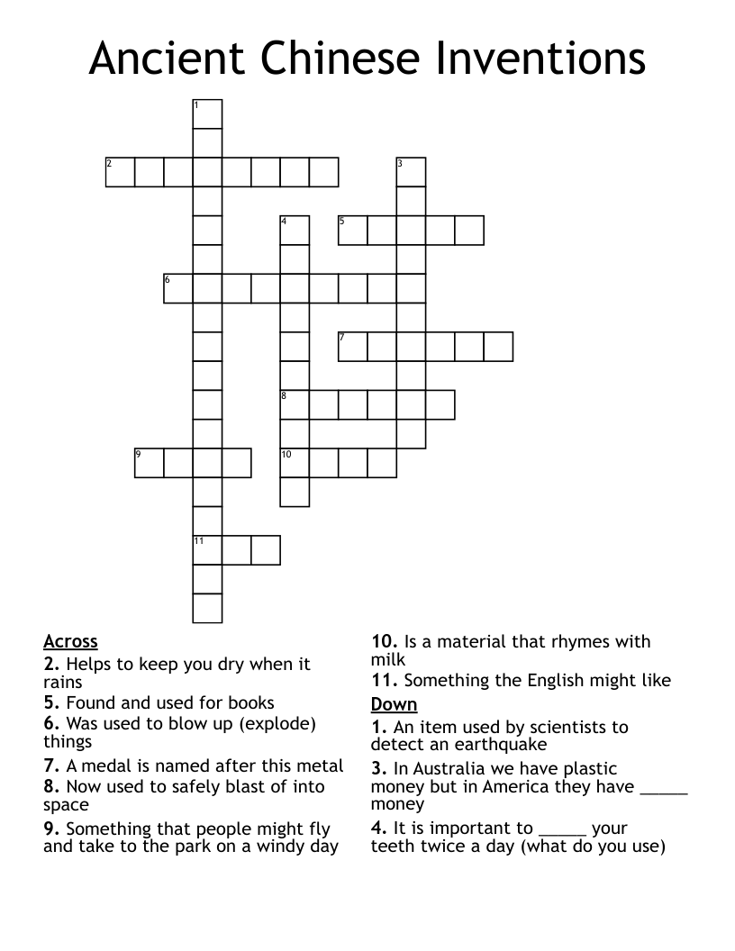Ancient Chinese Inventions Crossword