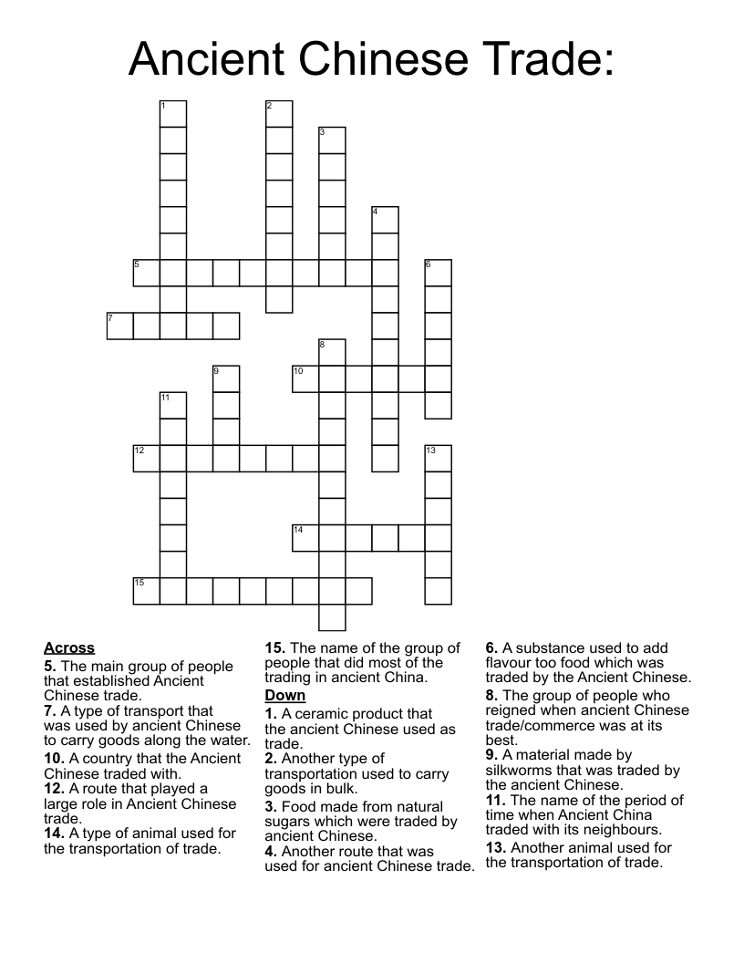 Ancient Chinese Trade: Crossword