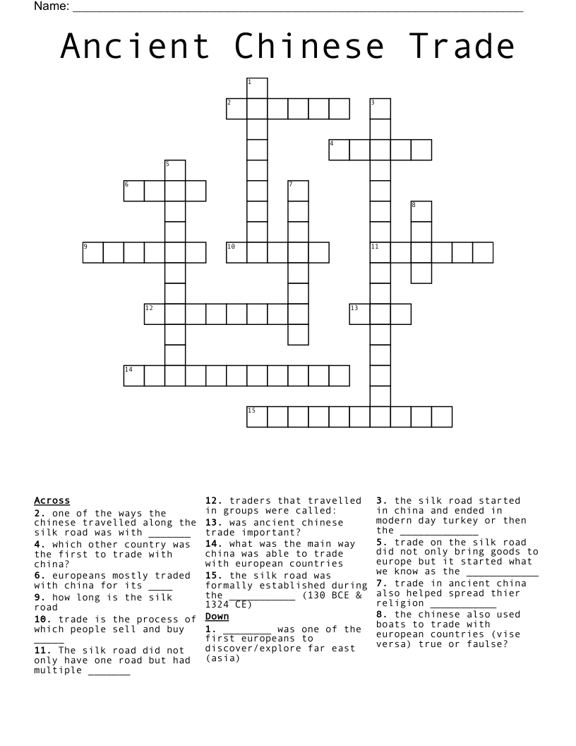 Ancient Chinese Trade Crossword
