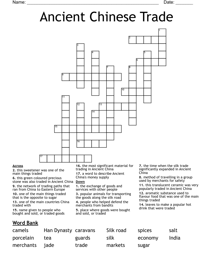 Ancient Chinese Trade Crossword