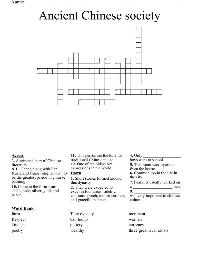 Ancient Chinese society Crossword
