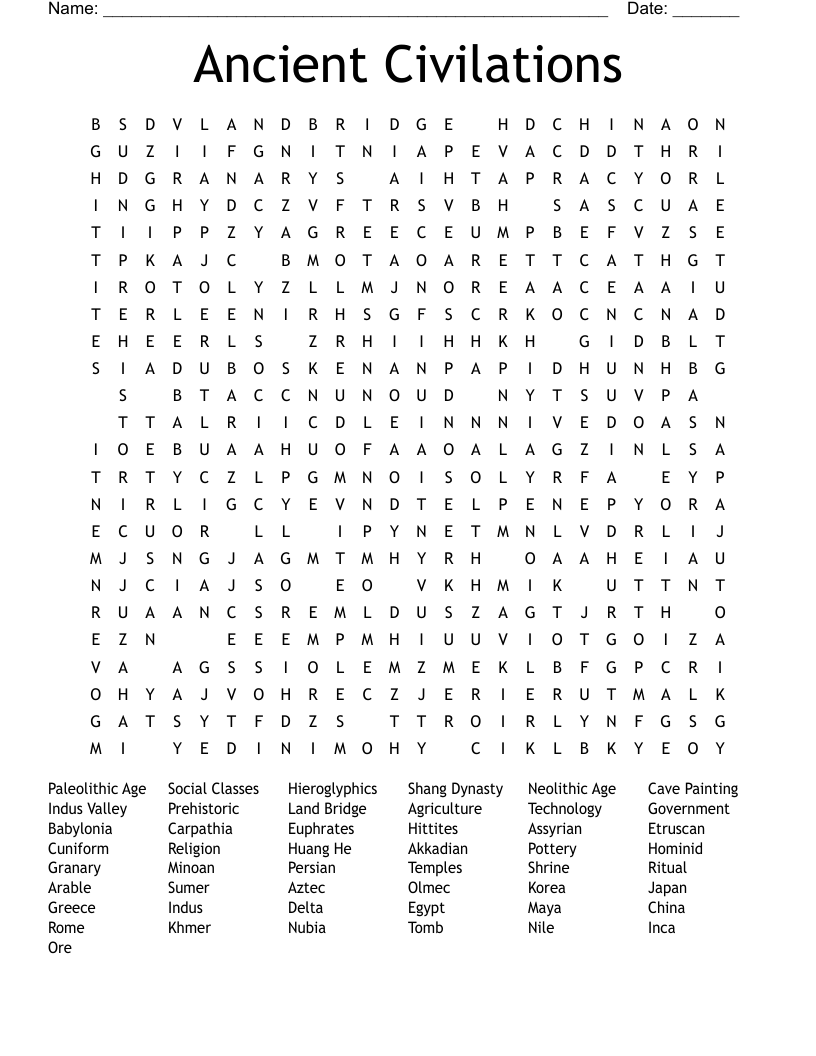 Ancient Civilations Word Search