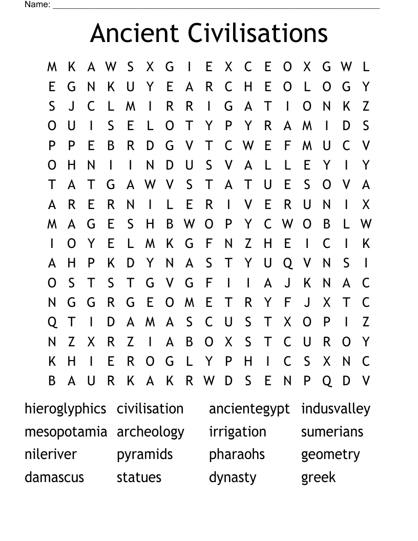 Ancient Civilisations Word Search