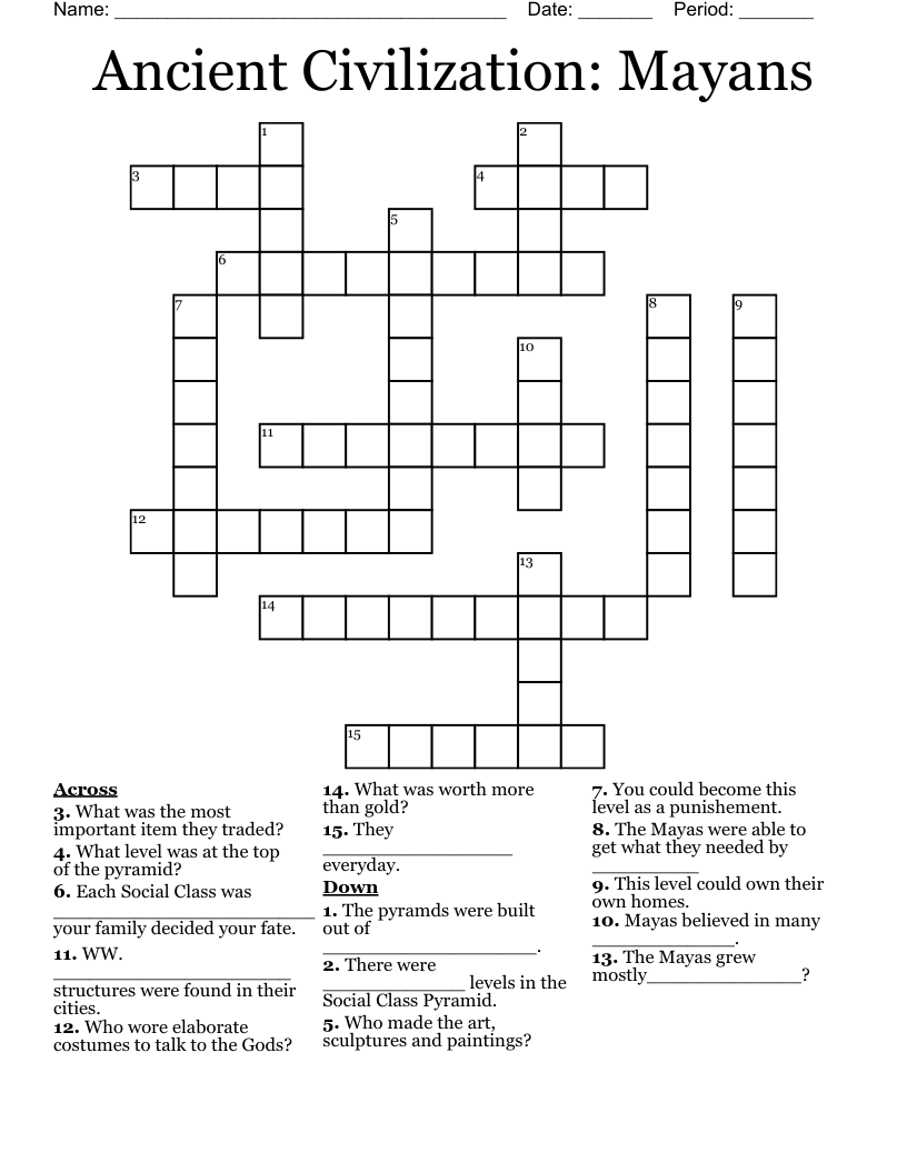 Ancient Civilization: Mayans Crossword