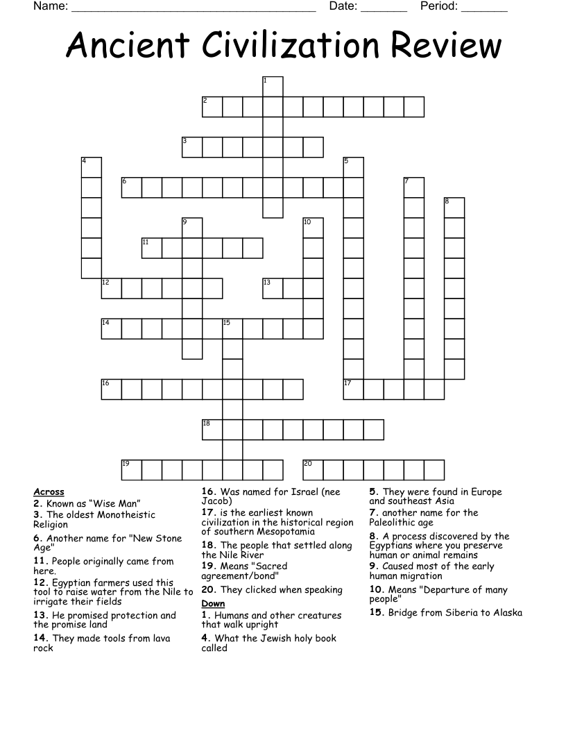 Ancient Civilization Review  Crossword