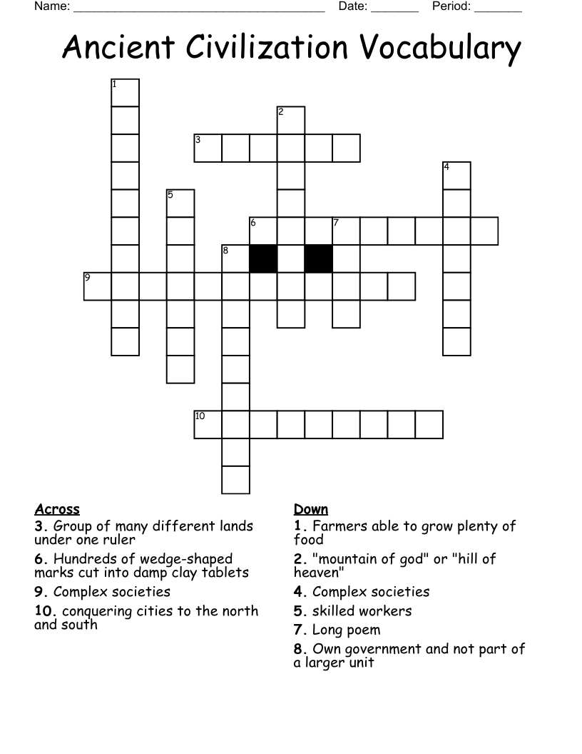 Ancient Civilization Vocabulary Crossword