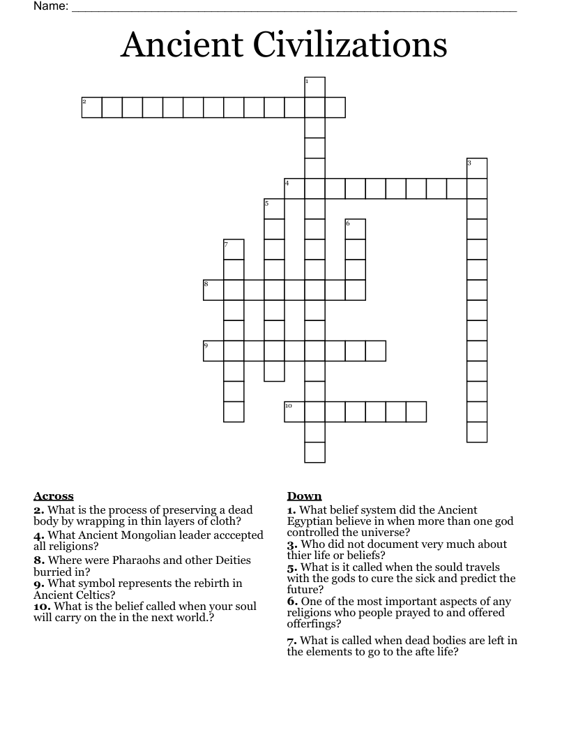 Ancient Civilizations Crossword