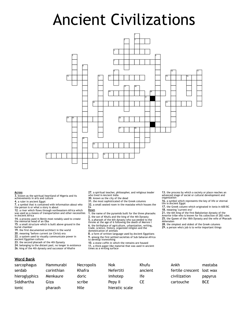 Ancient Civilizations Crossword