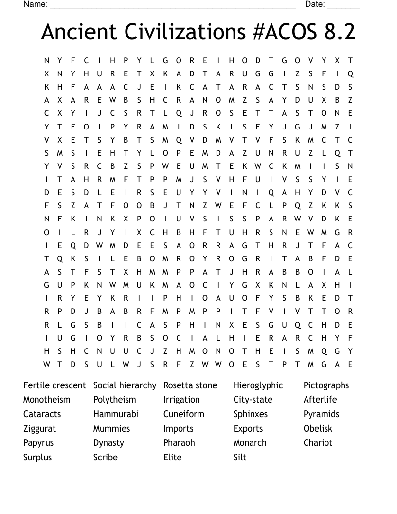 Ancient Civilizations #ACOS 8.2 Word Search