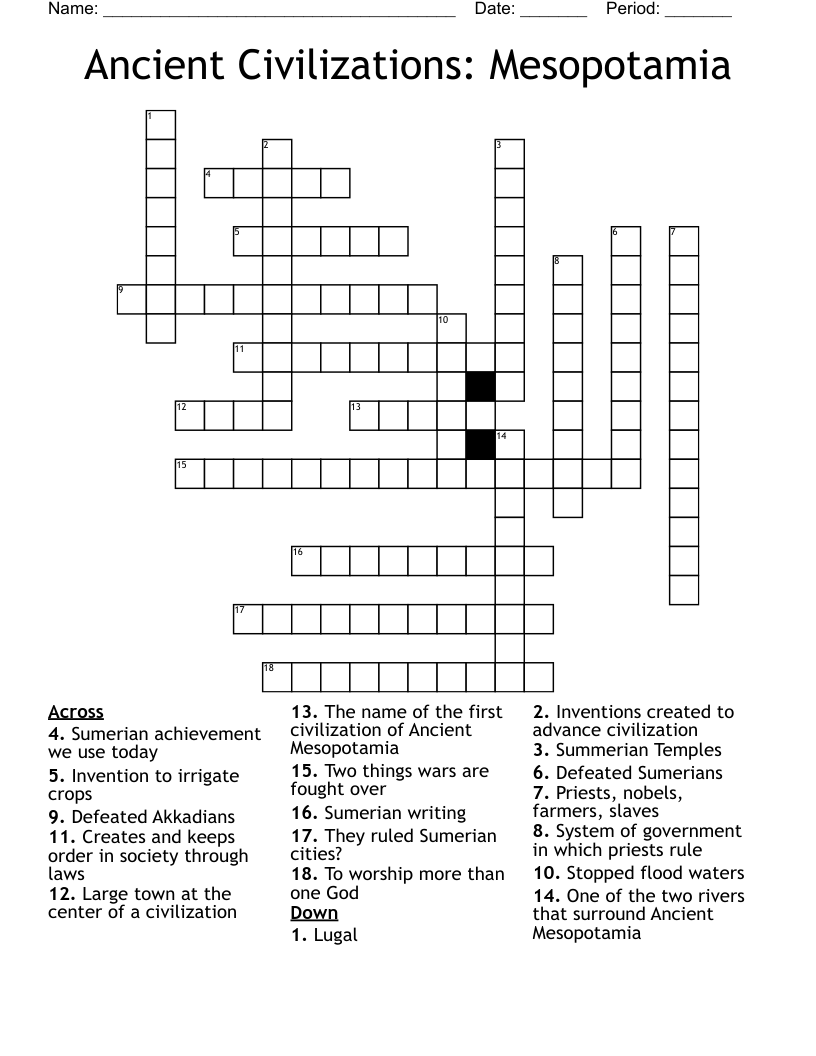 Ancient Civilizations: Mesopotamia Crossword