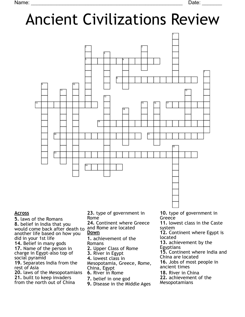 Ancient Civilizations Review Crossword