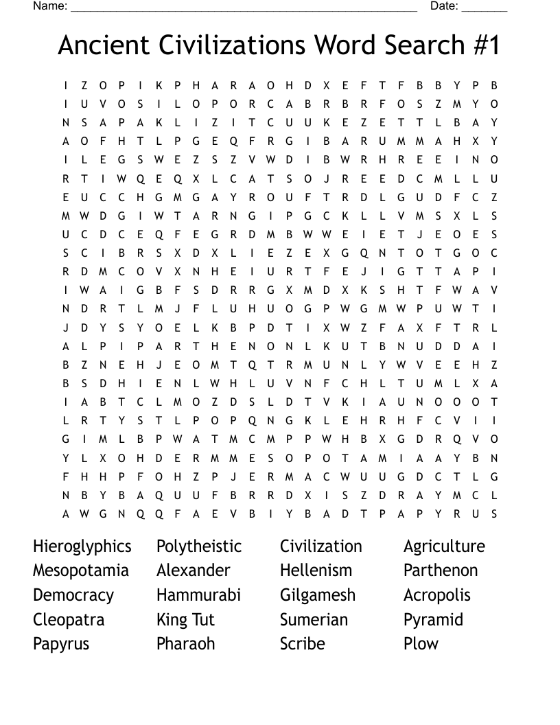 Ancient Civilizations Word Search #1