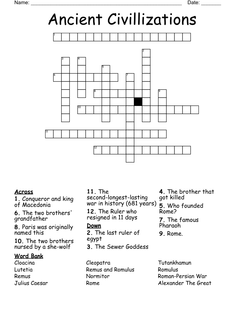 Ancient Civillizations Crossword