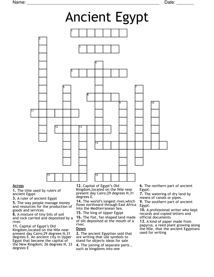 Ancient Egypt Crossword