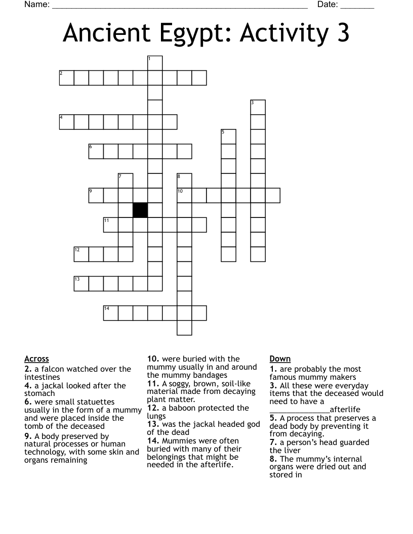 Ancient Egypt: Activity 3 Crossword