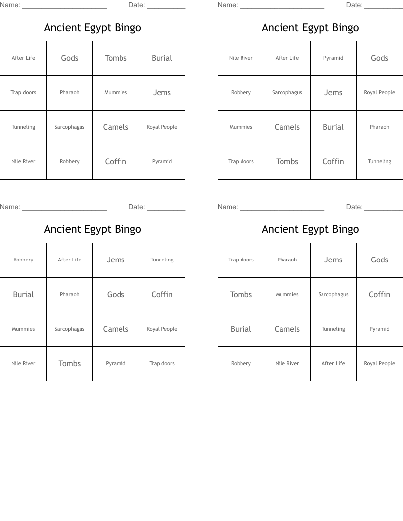 Ancient Egypt Bingo