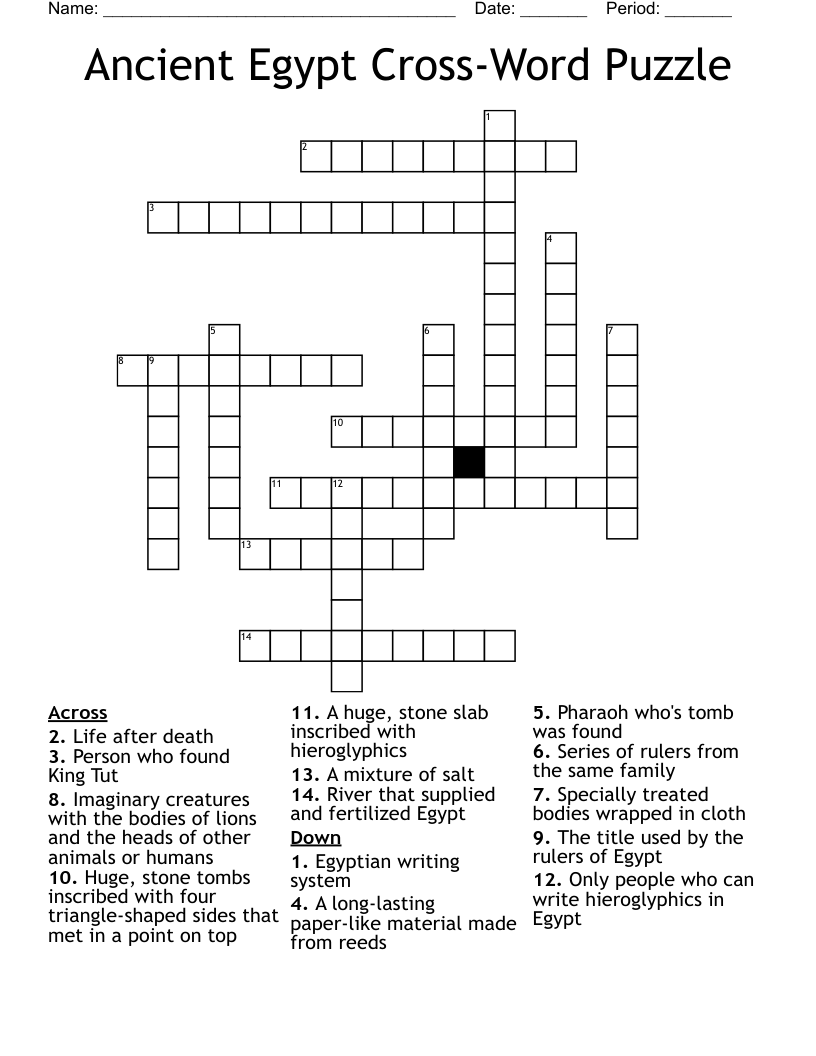 Ancient Egypt Cross-Word Puzzle Crossword