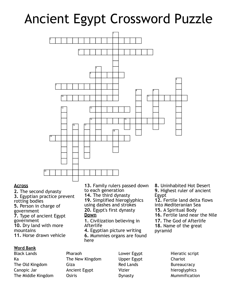 Ancient Egypt Crossword Puzzle
