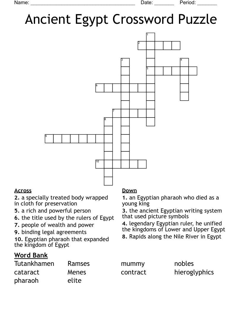 Ancient Egypt Crossword Puzzle
