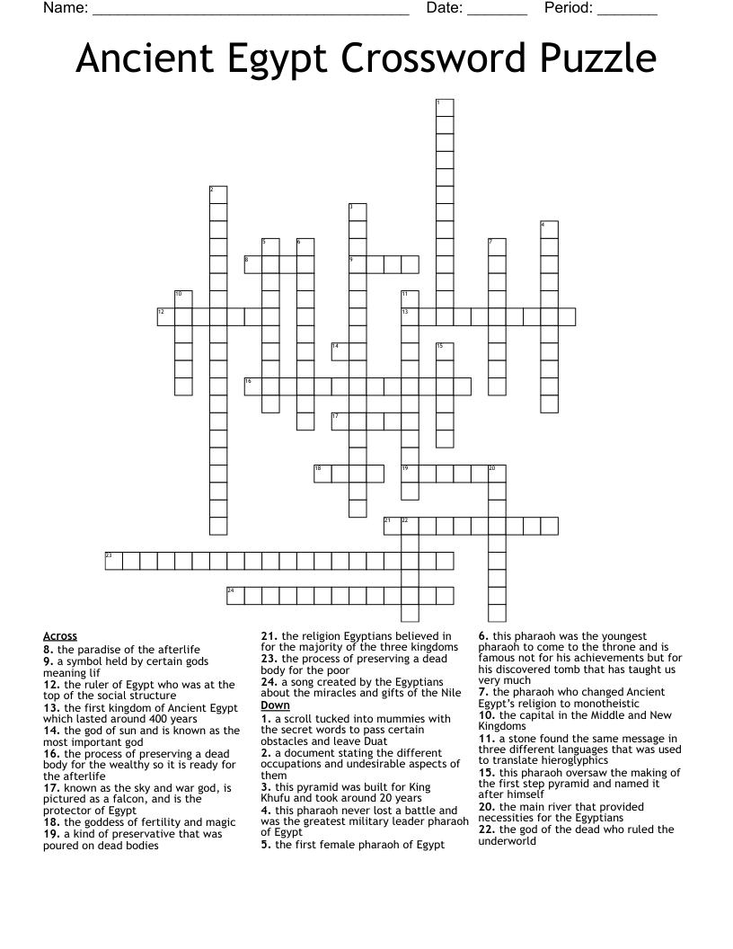 Ancient Egypt Crossword Puzzle