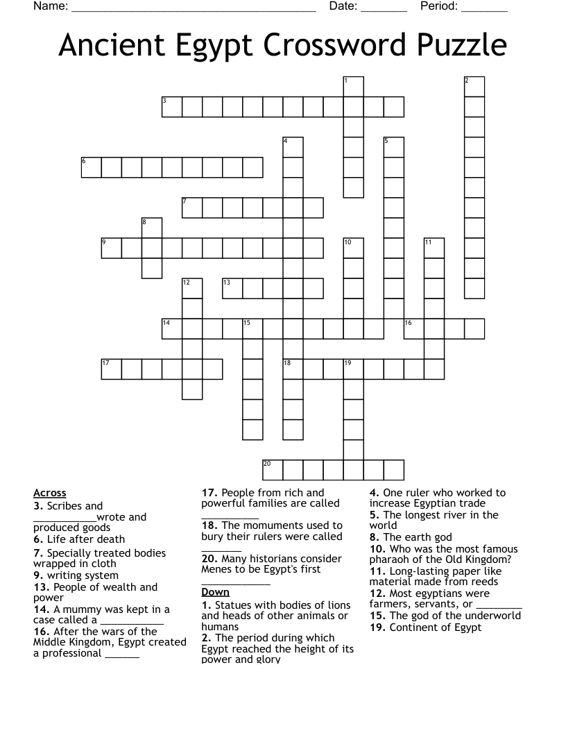 Ancient Egypt Crossword Puzzle