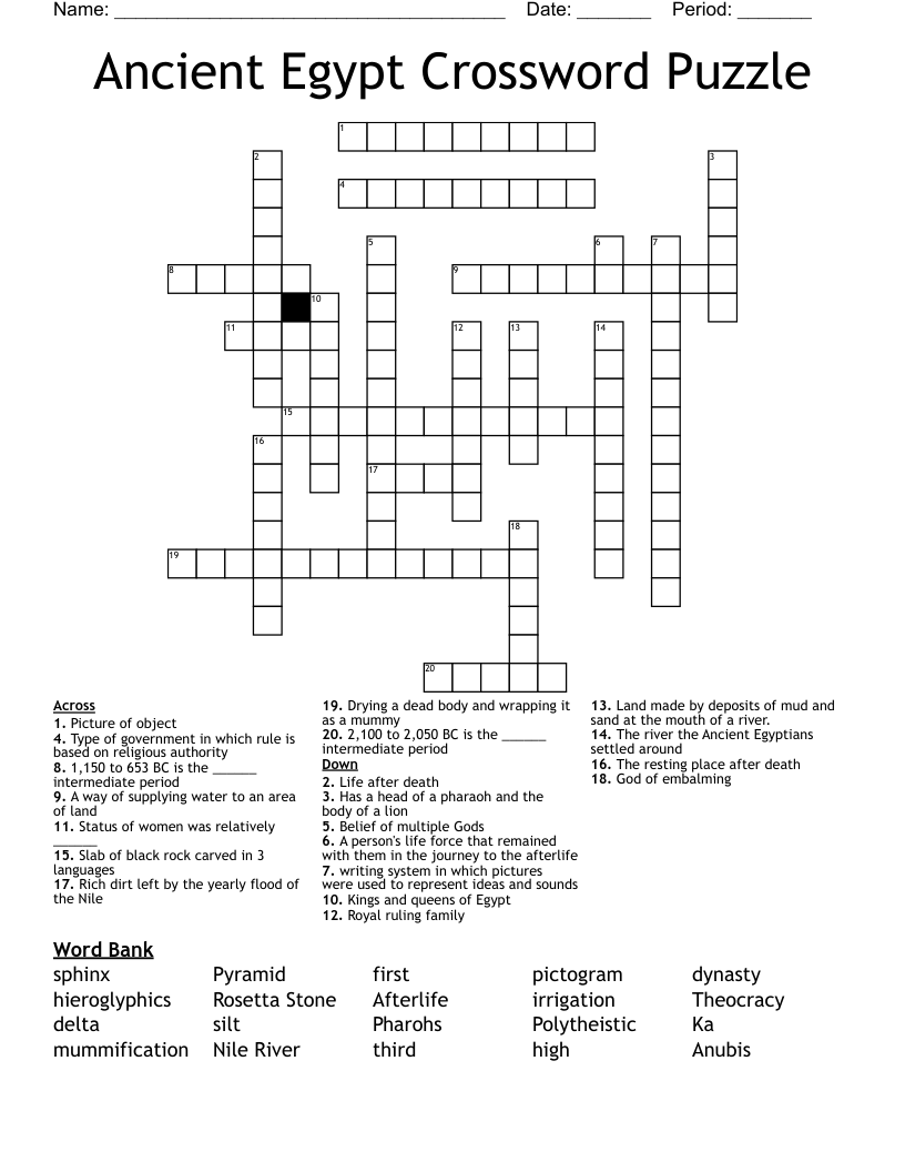 Ancient Egypt Crossword Puzzle